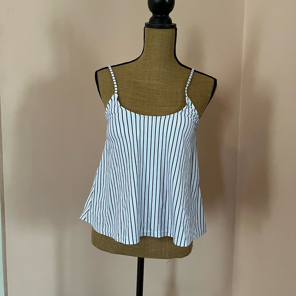Blue and White Sleeveless Crop Camisole